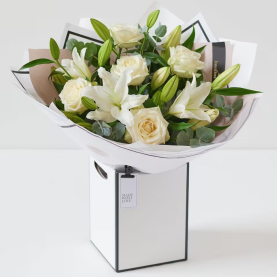 Beautifully Simple White Rose and Lily Bouquet